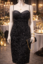 DJ JAZ black sequin & ruffle detail lined strappy evening dress size 12