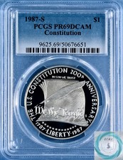 1987 S Proof Constitution Bicentennial Commemorative Silver Dollar PCGS PR69DCAM