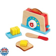 Melissa and Doug Bread and Butter Toaster Set 9 pcs - Wooden Play Food and
