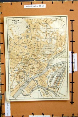 Alter antiker Druck Karte 1914 Deutschland Straßenplan Stettin Oder Fluss Parnitz 20.