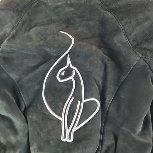 Baby Phat Bomberjacke Damen Medium schwarz Leder Fell Kapuze Besatz Bündchen Y2K gefüttert - Bild 3 von 18