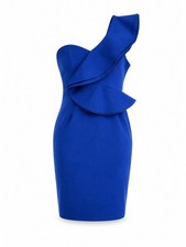 Lulus Womens Royal Blue One Shoulder Ruffle Mini Dress Cocktail Party Sz XS