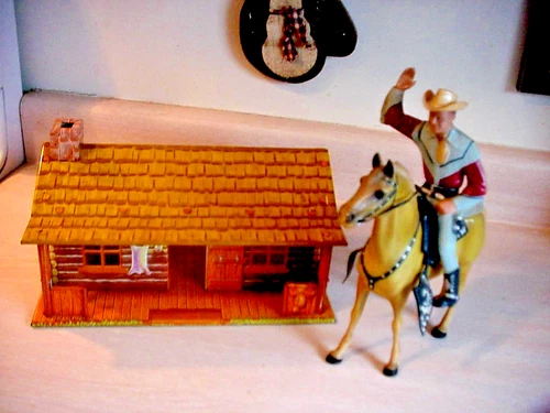 VINTAGE 1950'S ROY ROGERS & TRIGGER & MARX RANCH HOUSE TIN LITHO LOG CABIN