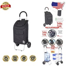 Heavy Duty Shopping Trolley Dolly - Black, Foldable, 110lb Load, Comfy Grip