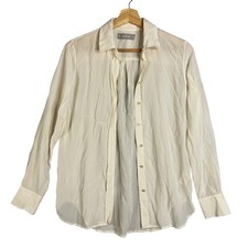 EVERLANE 100% Silk Button Down Shirt Cream Long Sleeve Sheer Top Size 00