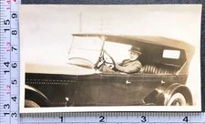 Man Sitting Behind the Wheel Automobile Auto Car Antique BW Photo Snapshot