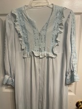 Vtg 70s Gossard Artemis Long Nightgown Nylon Lace Long Sleeve Size M SISSY BLUE