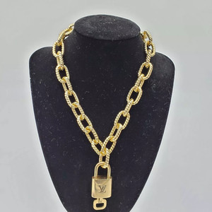Authentic Authentic Louis Vuitton Lock and Key Gold Color with Gold Plated Chain Necklace