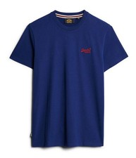 Image of Superdry T Shirt Crew Neck Short Sleeve Essential Logo Tee Blue Grey Tan Port