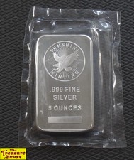 Sunshine Minting 5 OZ-T FIVE TROY OUNCES .999 Fine Silver Bullion Bar Sealed