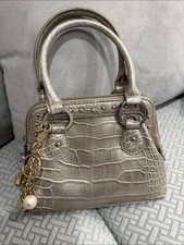 Kathy Van Zeeland Mini Handbag Elegant Croc-Embossed Satchel Bag - Silver Taupe