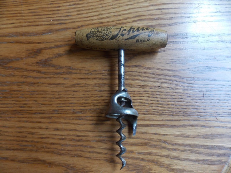 Vintage Schlitz Brewing Co Wood Handle Corkscrew Opener