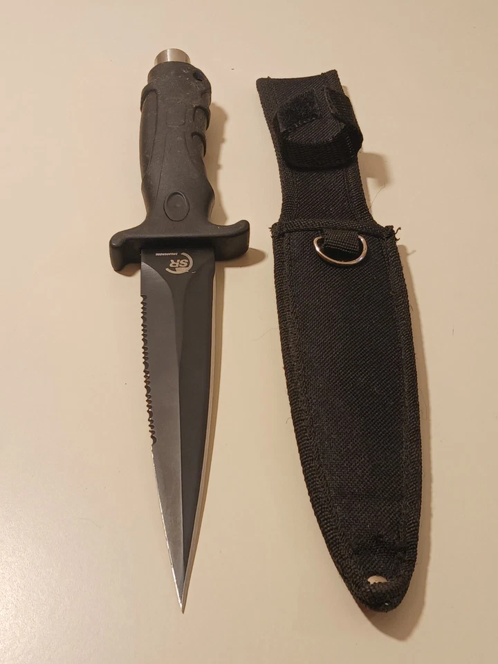 Shuangrong "SR" Black Fixed Blade Tactical Survival Dive Dagger w/ Sheath Gift - Image 3 of 4