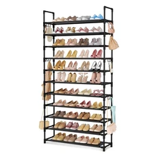 LANTEFUL 11 Tiers Tall Shoe Rack Holds 55 Pairs of Shoes with 18pcs Hooks Stu...