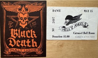 VINTAGE HELL'S ANGELS DANCE TICKET & BLACK DEATH CARD SAN FRAN CAROUSEL BALLROOM