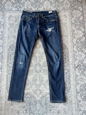 Dondup Jeans Mens Size W33 L32 Blue Denim George Slim Distressed Made In Italy