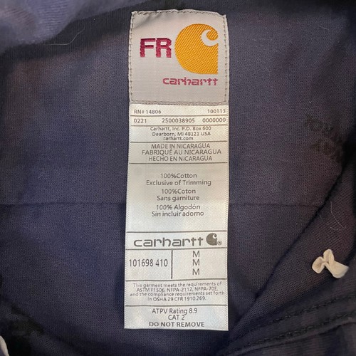 Carhartt FR Flame Resistant Navy Button Down Work Shirt Men's M 100% Cotton - Picture 8 of 10