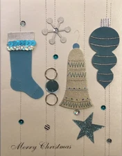 Papyrus- Christmas- Handmade- Blue & Silver Decorations- Stitching, Sequins
