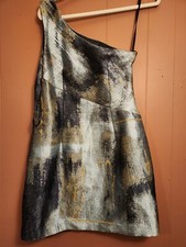 Nine West Women's 12P Silver/Gold One-Shoulder Cut Out Cocktail Dress