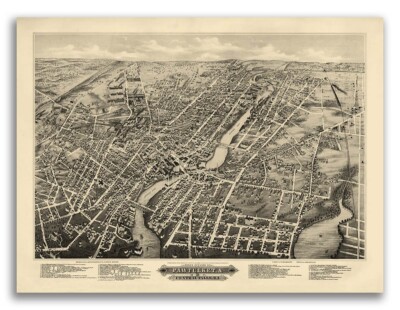 1877 Pawtucket, RI Vintage Old Panoramic City Map - 24x32