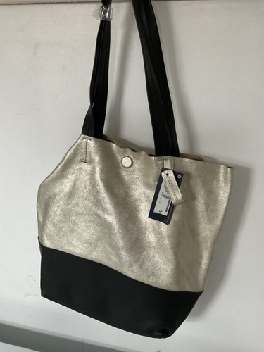 BRAND NEW WOMEN LEATHER METALLIC /BLACK BAG HOBO - Picture 10 of 16