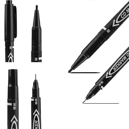 10 x BLACK Fine Tip Permanent Marker Pens Waterproof CD DVD OHP Dual End Nib - Picture 12 of 15