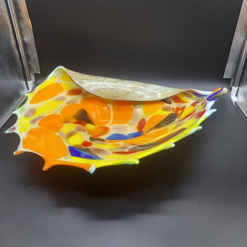UQ 1970ER Postmodern Studio geblasene Kunst Glas mehrfarbige Schale LRG Mittelstück - Bild 2 von 7