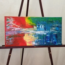 Ultra Vibrant See Vid Modern Orig Iridescent Abstract Acrylic Paint Canvas 10x20