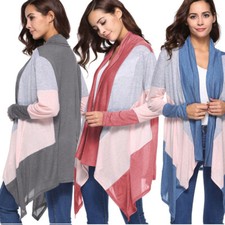 Women Long Sleeve Patchwork Knitted Cardigan Casual Outwear Coat Jacket