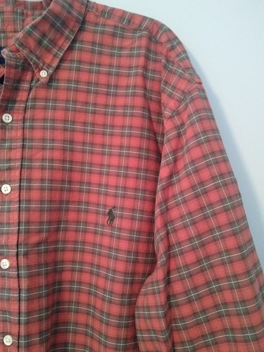 Ralph Lauren Men's Size 2XB Green & Rust Plaid Long Sleeve Button Up Green Pony - Picture 4 of 11