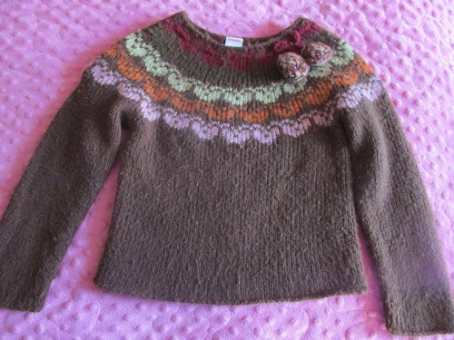 VGUC Gymboree Girls Size 7 Brown Sweater Pom Poms
