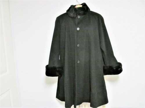 Vintage Steve by Searle Womens Black Wool Coat Faux Fur Trim size 14 - Picture 13 of 13