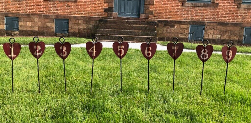 RARE Set 9 Vintage Red Painted Heart Golf Markers, Collectible, Circa 1915