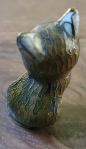 Vintage Brass Enamel Brown & White Cat Figurine 1 inch Tall - Picture 2 of 2