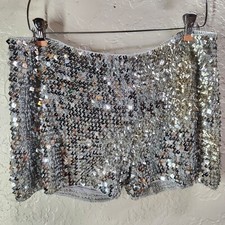 Vintage Young Essence Sequined Silver Competition Booty Shorts Size XL NWT