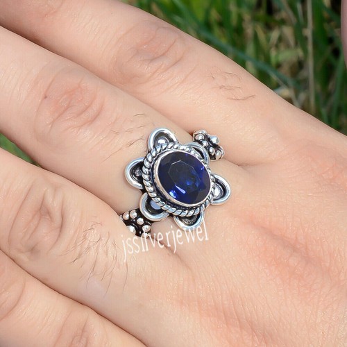 Bague Argent Sterling 925 – Ovale Tanzanite Naturelle, Taille Ajustable, Inde