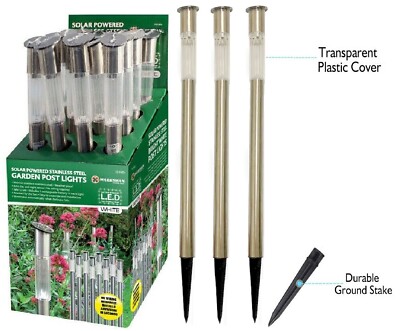 Solar Powered Stainless Steel Led Post Stake Lights Garden Patio Outdoor 60cm