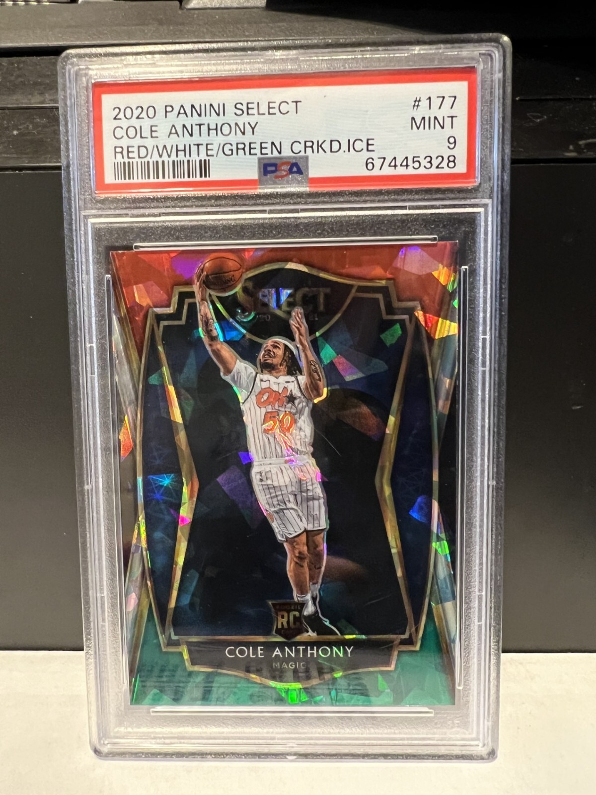 2020 Panini Select Cole Anthony PSA 9 Red/White/Green Cracked Ice Rookie Premier