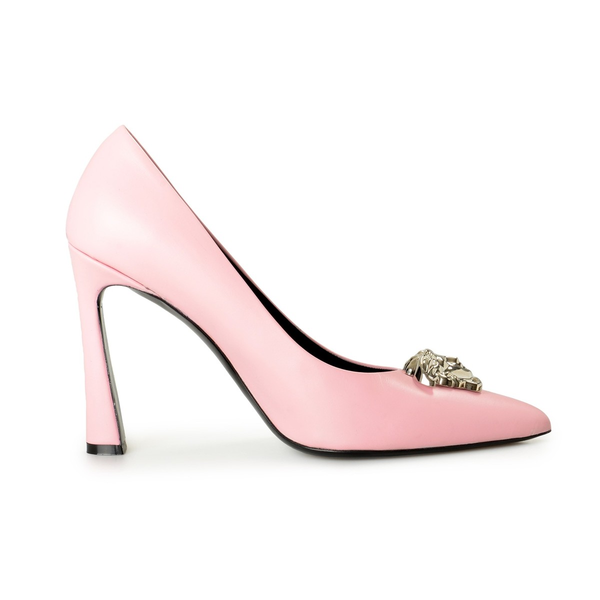 Versace★素敵！Pink & Silver Medusa 100% Leather Heeled Versace Women's Pink & Silver Medusa 100% Leather Heeled