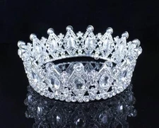 STUNNING FULL CROWN CLEAR AUSTRIAN CRYSTAL RHINESTONE TIARA PAGEANT BRIDAL T1927
