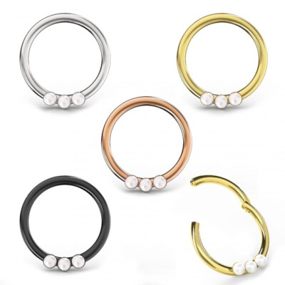 6,7,8,10mm Triple Pearl Hinged Segment Clicker Hoop Nose 8mm