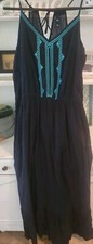 Womans L, GAP Blue Maxi Dress Spaghetti Straps, Embroidered,Cotton,Boho,Gauze