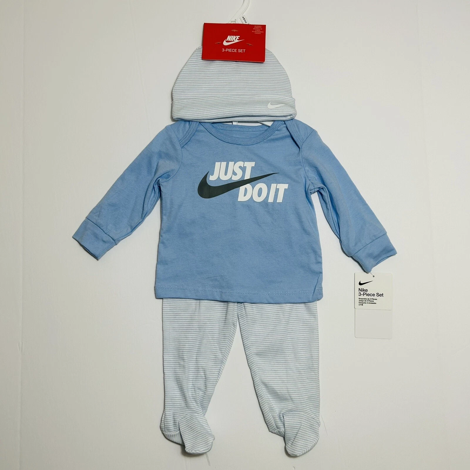 Nike Baby 3-Piece Set Top, Footed Pants & Hat JDI Outfit 6M Psychic Blue