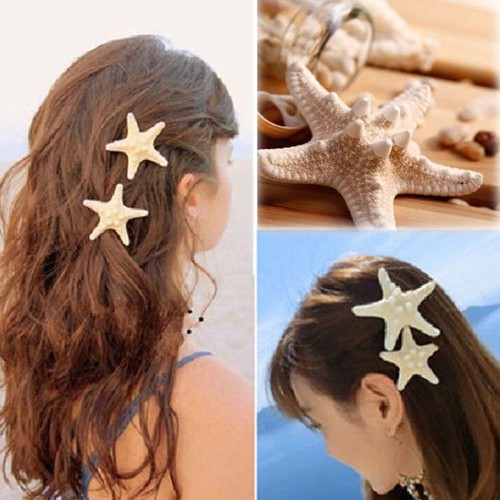 Elegant-Real Starfish Hair Clips Beach Bridal Sea Shell Mermaid Festival Wedding