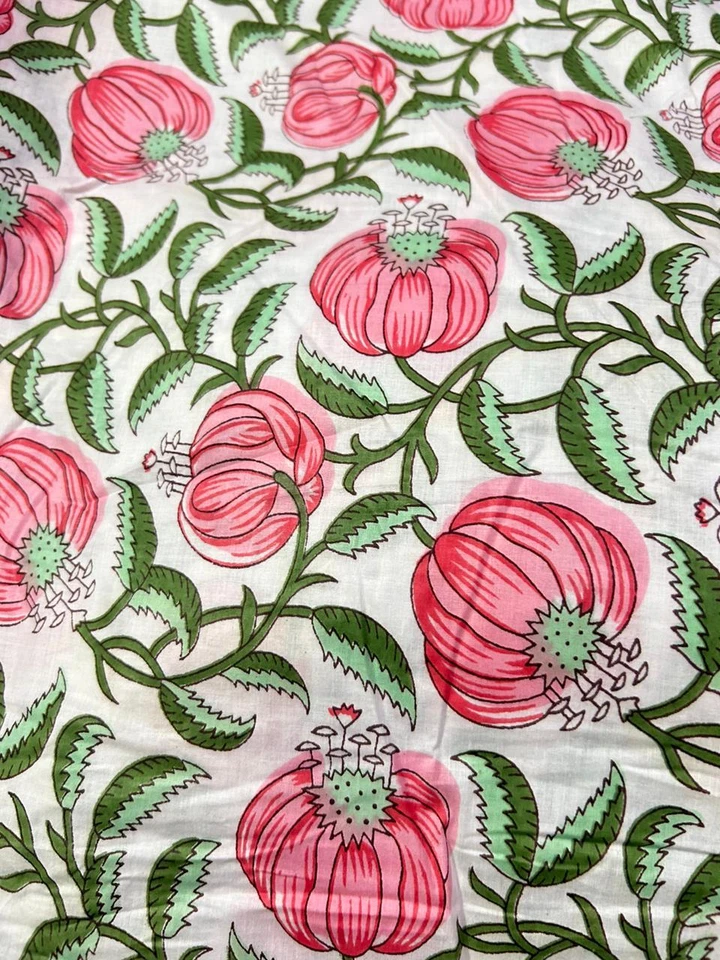 5 Yard Hand Block Print Handmade Cotton Indian Natural Sanganeri Print Fabric. - Image 2 of 4