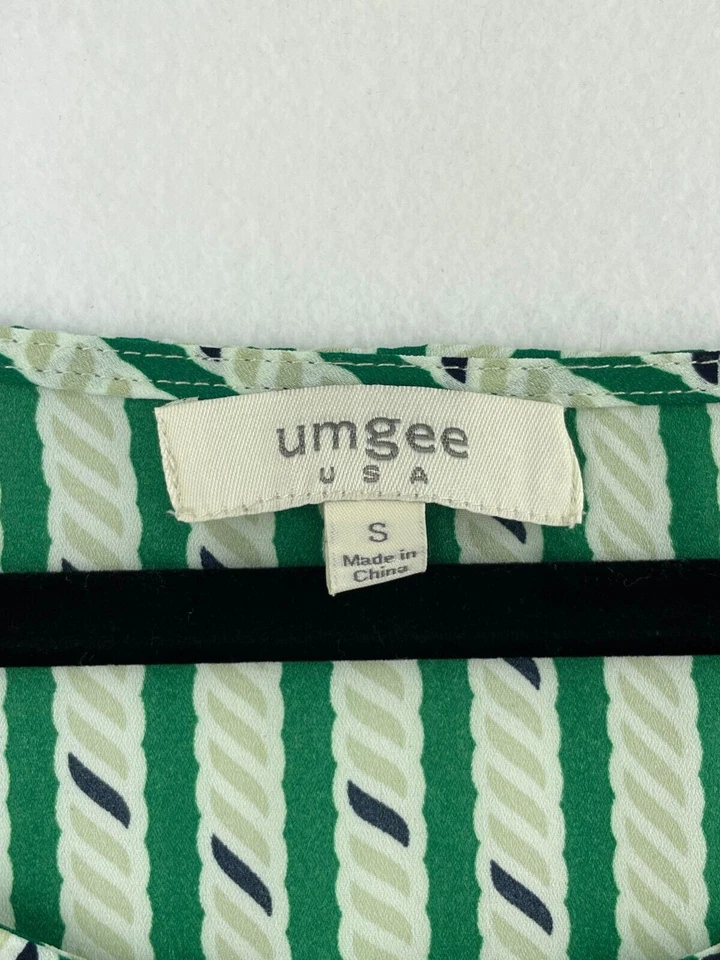 Blusa Top Umgee Pequeña Kimono Verde Rayas Geométricas Corbata Cintura Mujer A60-10 Foto 4 de 4