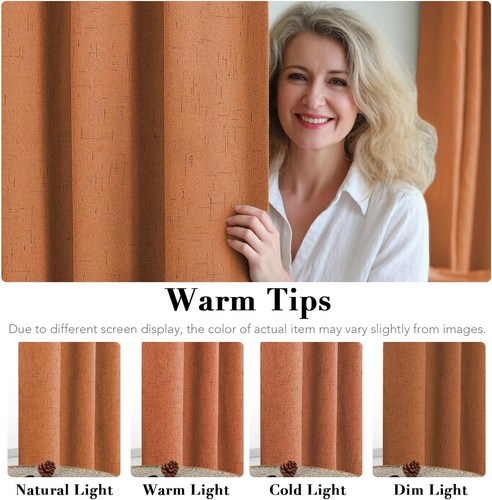 Orange Linen Textured 100% Blackout Drapes—Thermal Insulated, 2 Panels, 52x72 - Picture 7 of 10