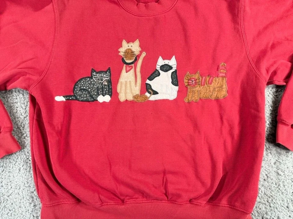 Винтажный Orvis толстовка женщин XL Cat красный вышитый пуловер США 90-х оранжевый - Изображение 2 из 4