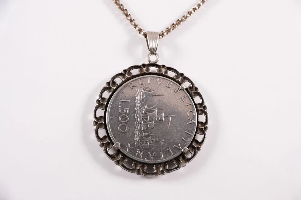 Kette mit Anhänger Collier mit Münze 1500 Italien 835 Silber - Bild 2 von 4