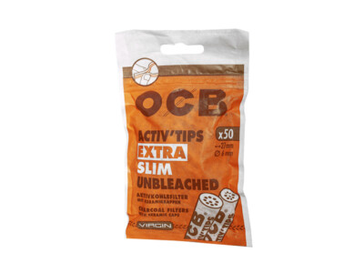 OCB Activ Tips Unbleached Filter Extra Slim Aktivkohle 6mm 50 Stück / Beutel